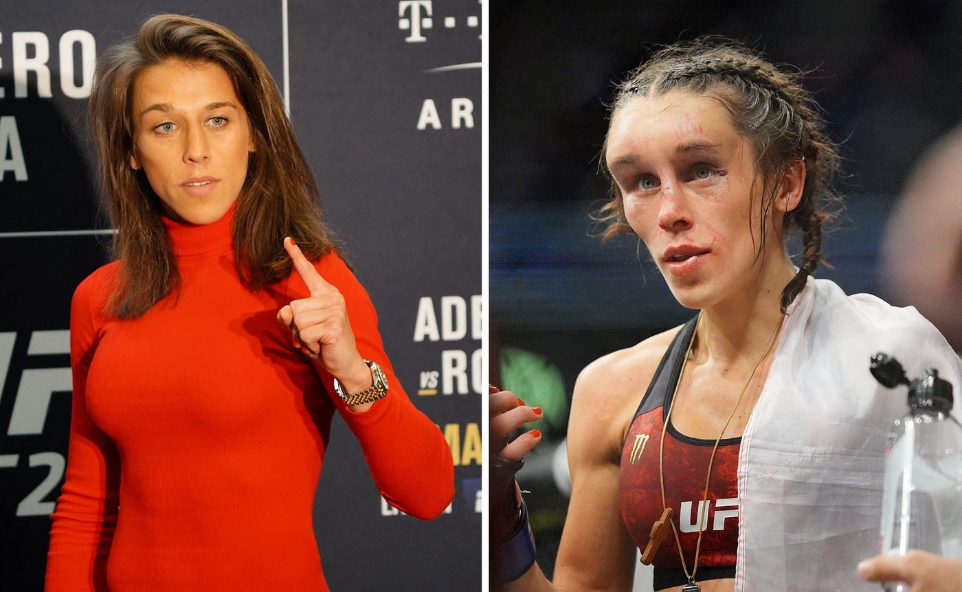 Joanna Jedrzejczyk před a po zápase.